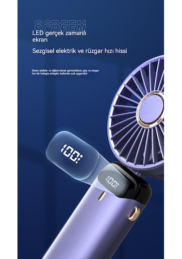 Oloey Dijital Ekranlı Usb Şarjlı 5 Kademeli Taşınabilir Mini Katlanır El Fanı Vantilatör