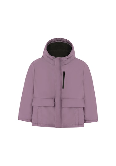 Kız Çocuk Taş İçi Kürklü Su Ve Rüzgar Geçirmez Kapüşonlu 3 Cep Kışlık Mont Mürdüm