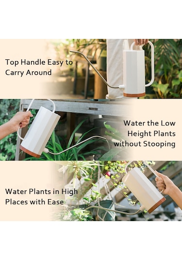 Kosona 1.2l Çelik Uçlu Plastik Sulama Kasa, Üç Bölümlü El Tutucu, Modern Çiçek Ve Sukulent Sulama Aleti, Beyaz Beyaz
