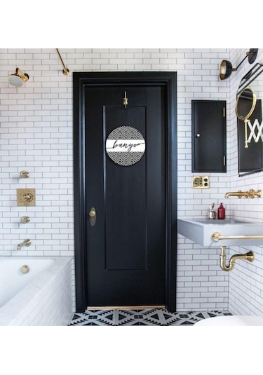 Siyah Beyaz Desenli Yuvarlak Banyo Tabelası Kapı Süsü Dekor