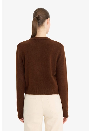 Defacto Regular Fit Bisiklet Yaka Basic Düz Düğmeli Soft Touch Yumuşak Triko Hırka E3654ax25wnbn271 Kahve