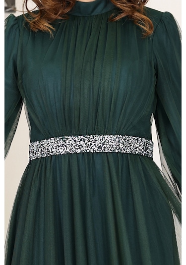 Alia Şık Taş Detaylı Büyük Beden Tesettür Abiye - Alya İndigo