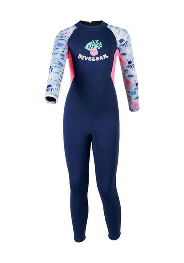 Dıve & Saıl M155589k 2.5mm Tek Parça Sıcak Çocuk Wetsuit Uzun Kollu Şnorkel Sörf Elbisesi Koyu Mavi