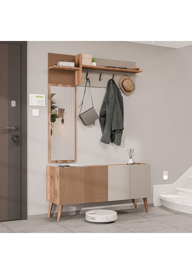 5062 Theo 4 Kapaklı 6 Raflı 4 Askılı Sol Aynalı Portmanto