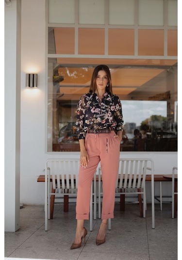 Kadın Yüksek Bel Pileli Pantolon Frn2000 Mercan