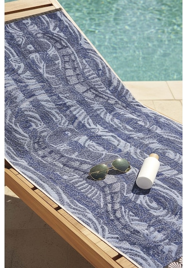 Lacivert & Siyah Şeritli Poseidon %100 Pamuklu Plaj Havlusu 70x140 Cm Mavi