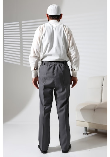 Erkek Beli Lastikli Cepli Hac Ve Umre Kışlık Yün Efektli Şalvar Pantolon - Gri İsr Gri