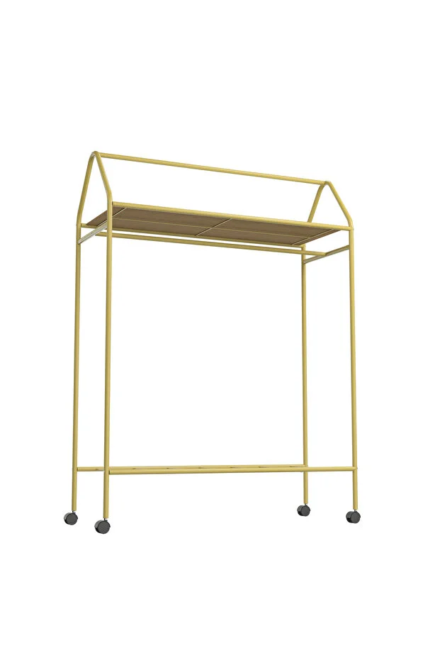 Tekerlekli Home Hanger Metal Askılık Ayaklı Askılık Sarı