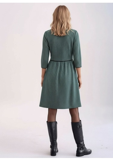 Kadın Degaje Yaka Uzun Kollu Cepli Büyük Beden Curve Şık Elbisesi Mavi