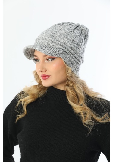 Siperli Çift Kat Gri Triko Örme Bere Gri