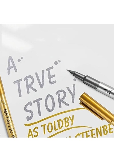 Gümüş Metalik Brush Marker Kaligrafi Kalemi, Cam Kalemi, Davetiye, Süsleme, Balon, Bardak Yazı-2 Ad