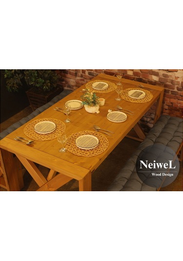 Neiwel Velmar Doğal Ahşap Banklı Mutfak Ve Yemek Masası Takımı-100-260 Takım Açık Ceviz