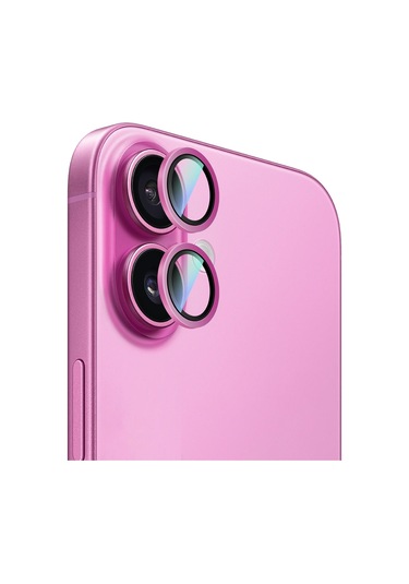 İphone 16 Uyumlu Caseworld Alloy Two-color Serisi Lens Koruyucu Pembe