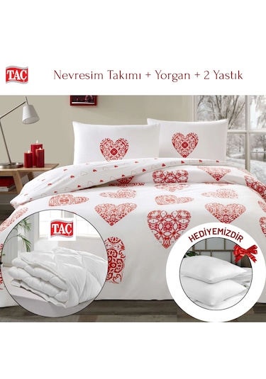 Taç Cordelia Ranforce Çift Kişilik Kırmızı Nevresim Takımı Yorgan Yastık Kırmızı