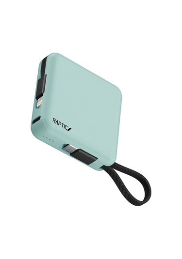 Raptic Lightning Ve Type-c Kablolu Dijital Led Göstergeli Askılı Powerbank 5000mah Yeşil
