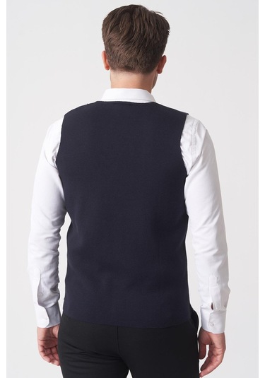 White Stone Campinas 202438 Slim Fit Pamuklu Yelek Triko Laci Laci Lacivert