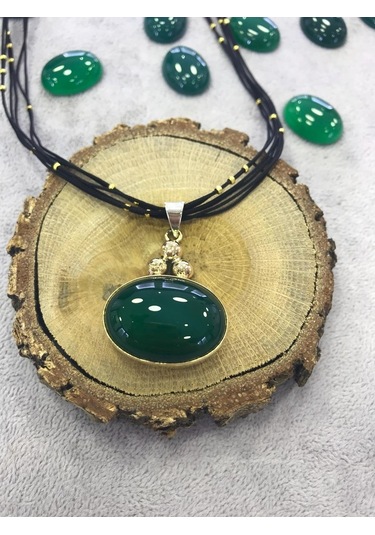 Yeşil Akik Taşlı Gümüş Kolye 925 Ayar 512654030