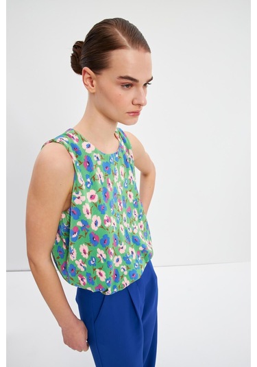 Stella Pulvis Yeşil Astarlı Pliseli Bluz Yeşil