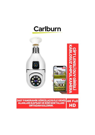 360 Panoramik Görüş 4k Full Hd Çift Lensli E27 Duy Girişli 8 Mp Kablosuz Ampul Kamera