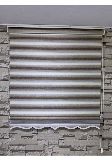 Kahve Krem Geçişli Zebra Perde (Etekli)