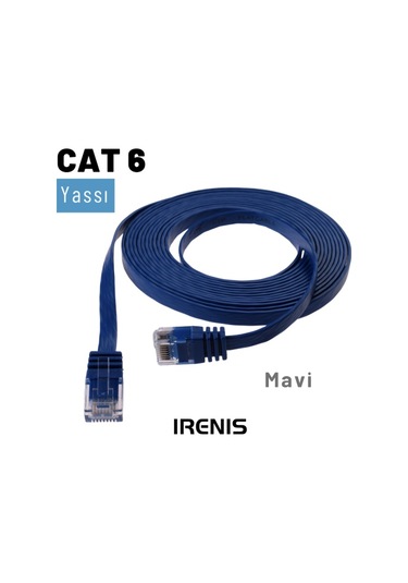 Irenis CAT6 Kablo Yassı Ethernet Network Lan Ağ İnternet Kablosu 2 M Mavi