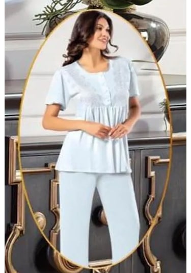 Xses 4001 Kadın Hamile Lohusa Sabahlıklı Pijama Takım-mavi