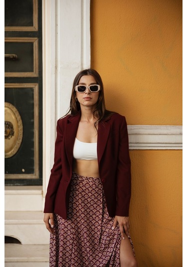 Kadın Klasik Kesim Blazer Ceket Frn6105 Bordo