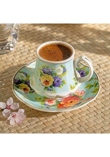 Nehir Masal 6 Kişilik 12 Parça Porselen Kahve Fincan Takımı