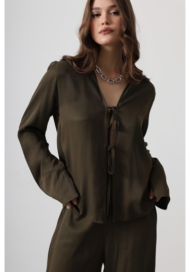 Ge Ticaret Önden Biyeli Bluz Ve Pantolon Takım - Haki Haki