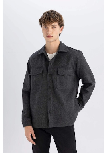 DeFacto Relax Fit Akrilik Karışımlı Basic Düz Uzun Kollu Gömlek Ceket C5961AX24AUAR221