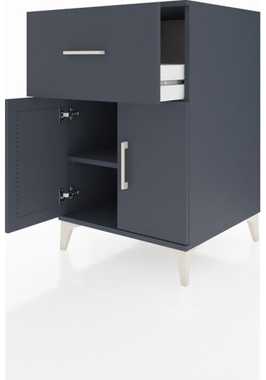 Kronos Komodin Tek Raflı Tek Çekmeceli 2 Kapaklı 60x59x96 Antrasit-antrasit Antrasit