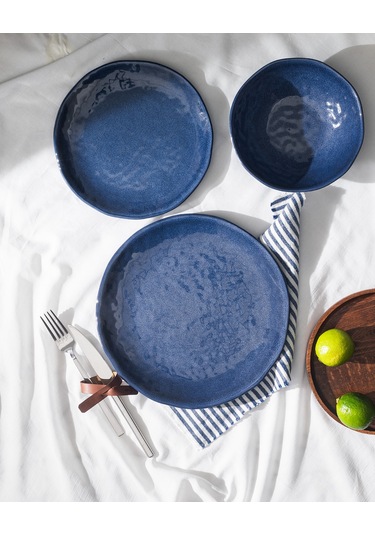 Madame Coco Mady 6 Kişilik 18 Parça Yemek Takımı - Koyu Mavi Mavi