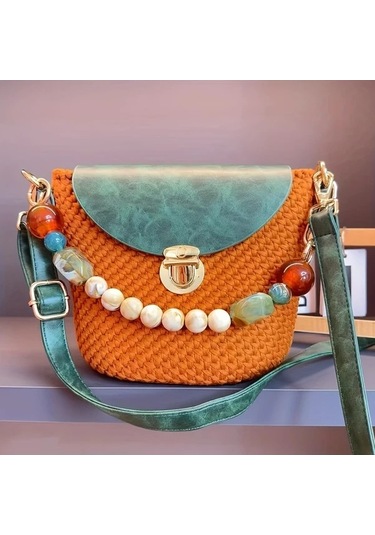 Fochsia 5 Adet Parlak Düz Rastgele Vintage Koyu Desenli Şarap Kırmızısı Çanta Aksesuarı El Örgü Sırt Çantası Tabanı