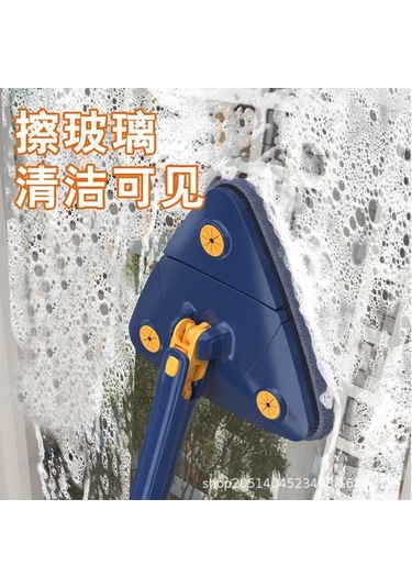 Lemestar Mavi Üçgen Mop: 360 Döner Büyük Temizleme Başlığı İle Tavan, Duvar Ve Cam Temizliği - 3 Bez İçerir