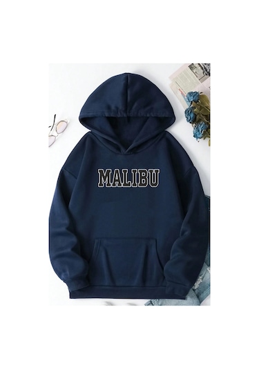 Malıbu Baskılı Oversize Sweatshirt Lacivert