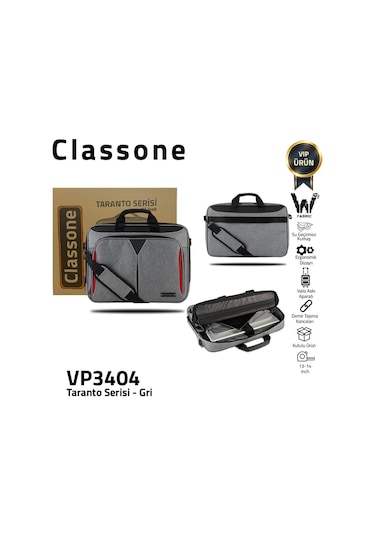 Classone Taranto Vp3404 14" Notebook- Laptop El Çantası-Gri