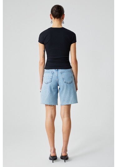 Grımelange Marta Kadın Yuvarlak Yaka Kısa Kol Slim Siyah T-shirt Siyah