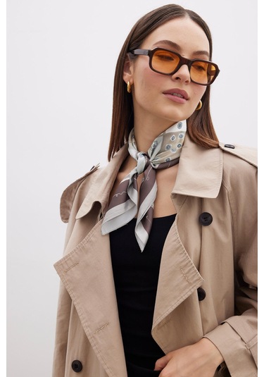 Manuka Desenli Saten Boyun Fuları Antıque Bej - Kahverengi