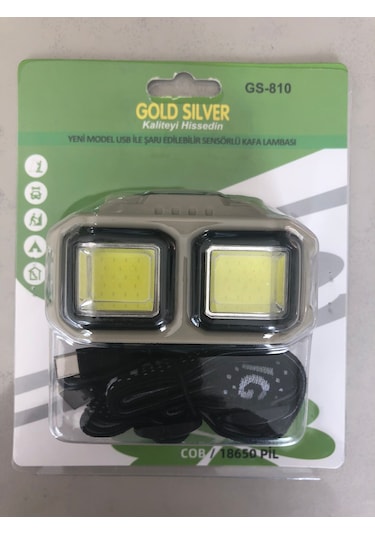 Şarjlı Sensörlü Ledli Kafa Lambası Cob/18650 Pil Gold Silver