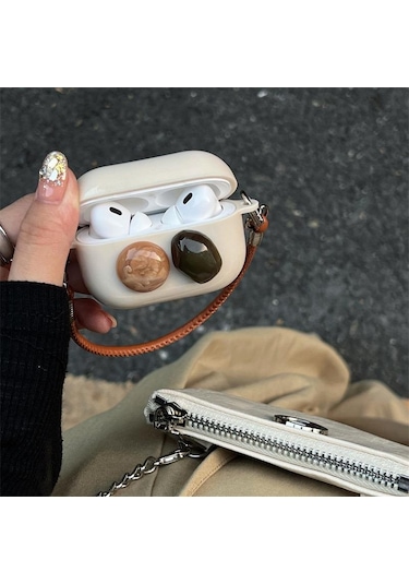 Apple Airpods 3. Nesil İle Uyumlu Kılıf Kalp Leopar Taş Kiraz Desenli Fiyok Tutmalı Kılıflar Yeşil