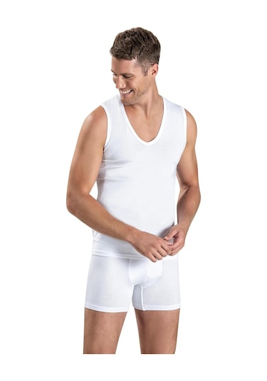 Jiber Erkek Derin V Yaka Sıfır Kol Likralı Fanila Atlet 117 - 3 Adet 001