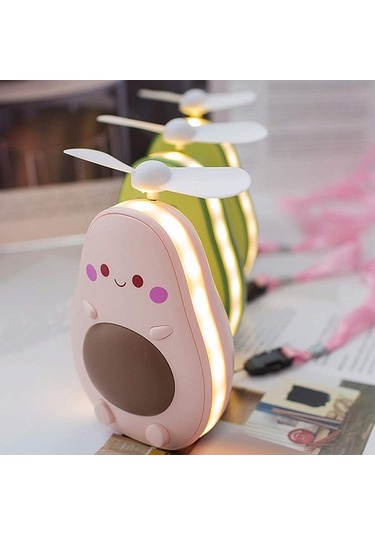 Mini Led Makyaj Aynası Ve Fan 2'si 1 Arada Entegre Sevimli Avokado Şekilli Pratik Taşınabilir Usb Şarjlı El Fanı, Kahverengi 6450 Renkli