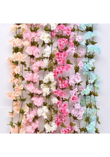 Yapay Çiçek Bahar Dalı Sarmaşık Japon Kiraz Çiçekli 230 Cm 18 Çiçekli 1.kalite Dolanabilen Model - Mavi
