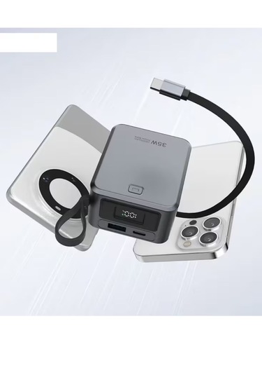 Mini Pd 35watt 10.000mah Lcd Göstergeli Usb-c , Usb Giriş Dahili Usb-c Kablolu Powerbank siyah