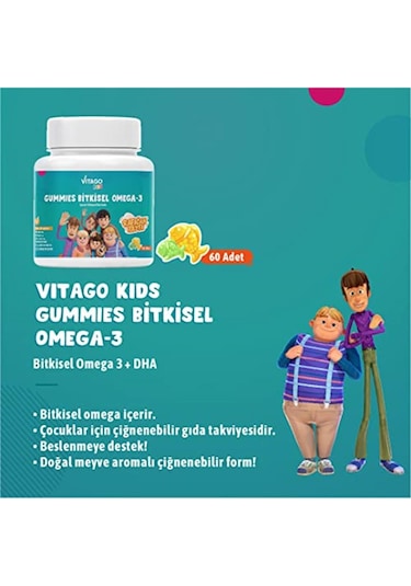 Vitago Kids Gummies Bitkisel Omega-3 içeren Çiğnenebilir Form Takviye Edici Gıda