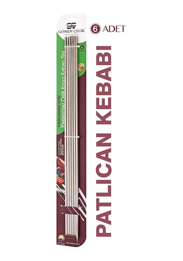 Gönen Çelik Paslanmaz Çelik Krom Kebap Şişi 6 Adet Patlıcan Keba