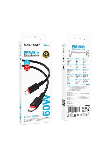 Borofone Bx110 Beneficio Pd60w Tip-c Tip-c Hızlı Şarj Veri Kablosu, Uzunluk: 1m Siyah