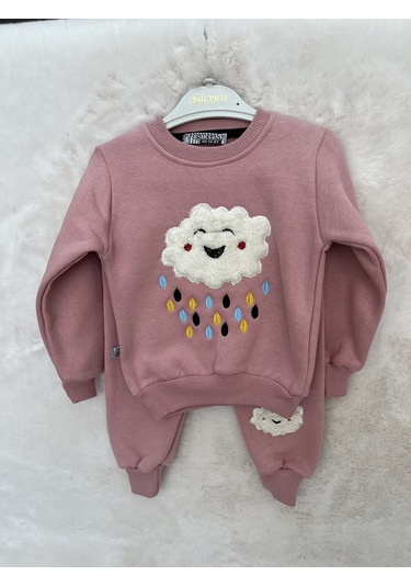 Bulut Desenli Üçiplik İkili Takım Pembe