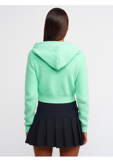 Dilvin Yumuşak Dokulu Kapşonlu Crop Kazak Göbeği Camgöbeği