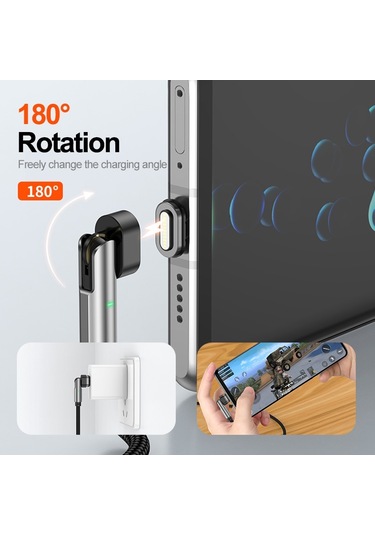 1m Usb-c - Type C / İp 2'si 1 Arada Pd 100w / 27w 180 Derece Dönüşlü Manyetik Şarj Kablosu